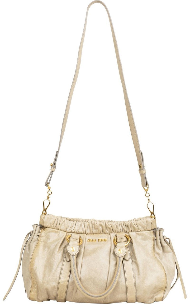 Miu Miu Vitello Lux Leather Satchel Handbag Beige