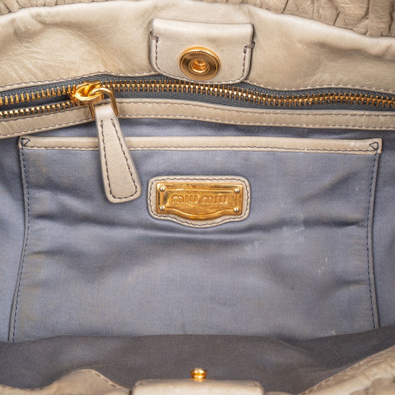 Miu Miu Vitello Lux Leather Satchel Handbag Beige