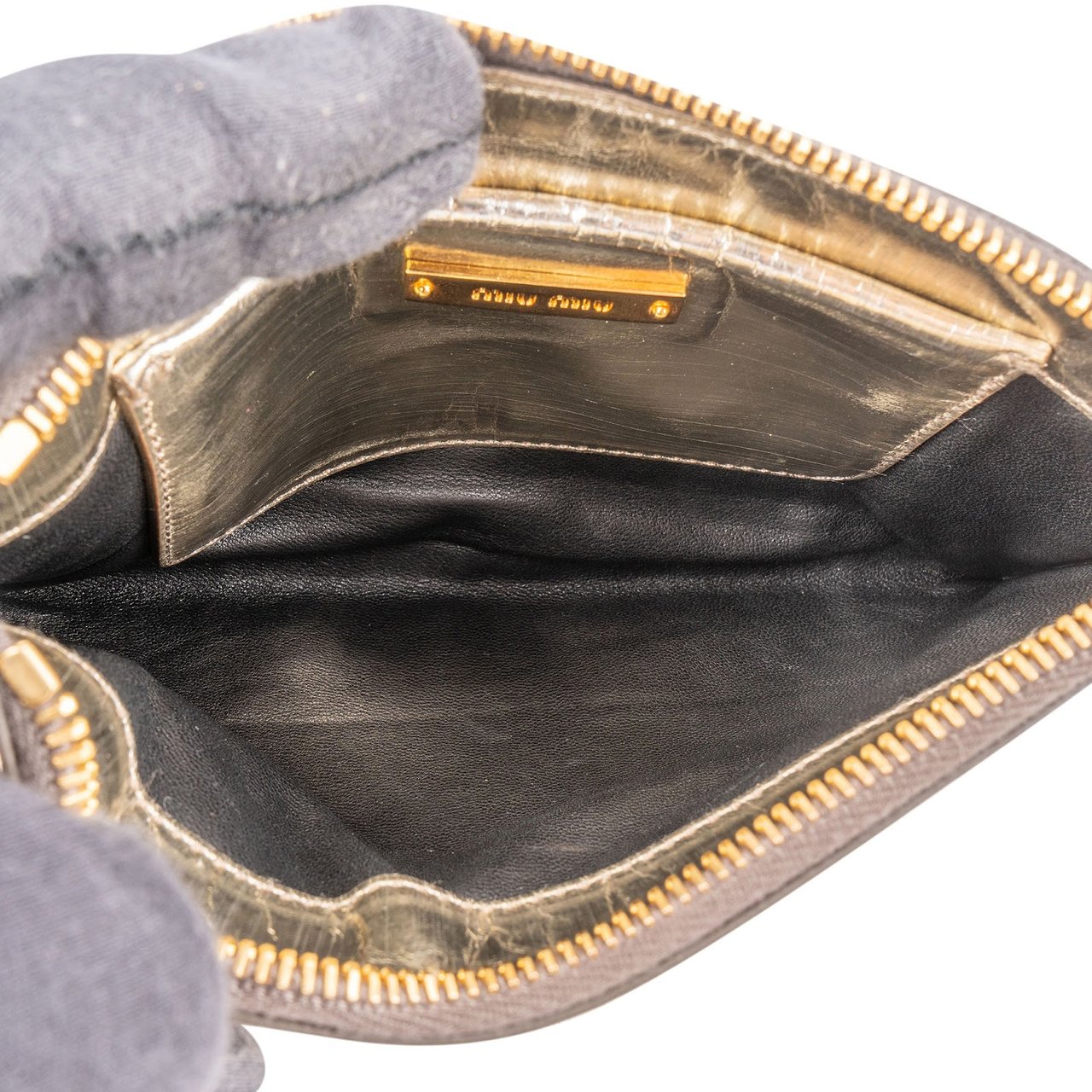 Miu Miu Metallic Leather Emblem Pouch Bag Oranje
