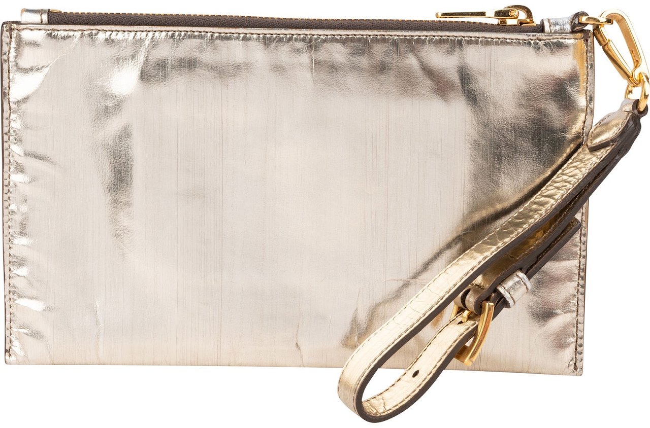 Miu Miu Metallic Leather Emblem Pouch Bag Oranje