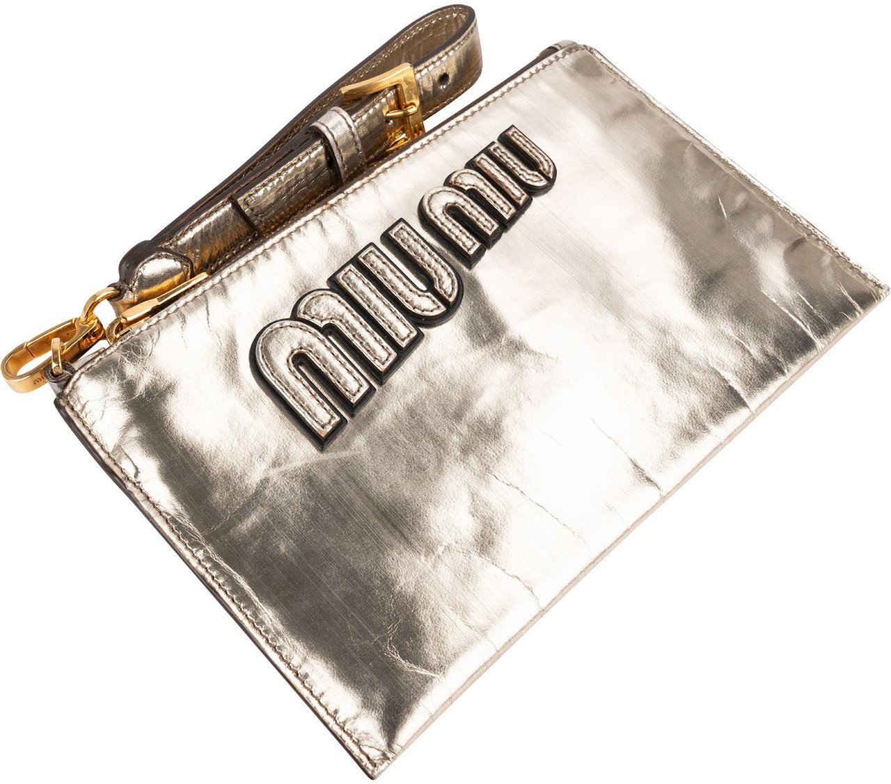 Miu Miu Metallic Leather Emblem Pouch Bag Oranje