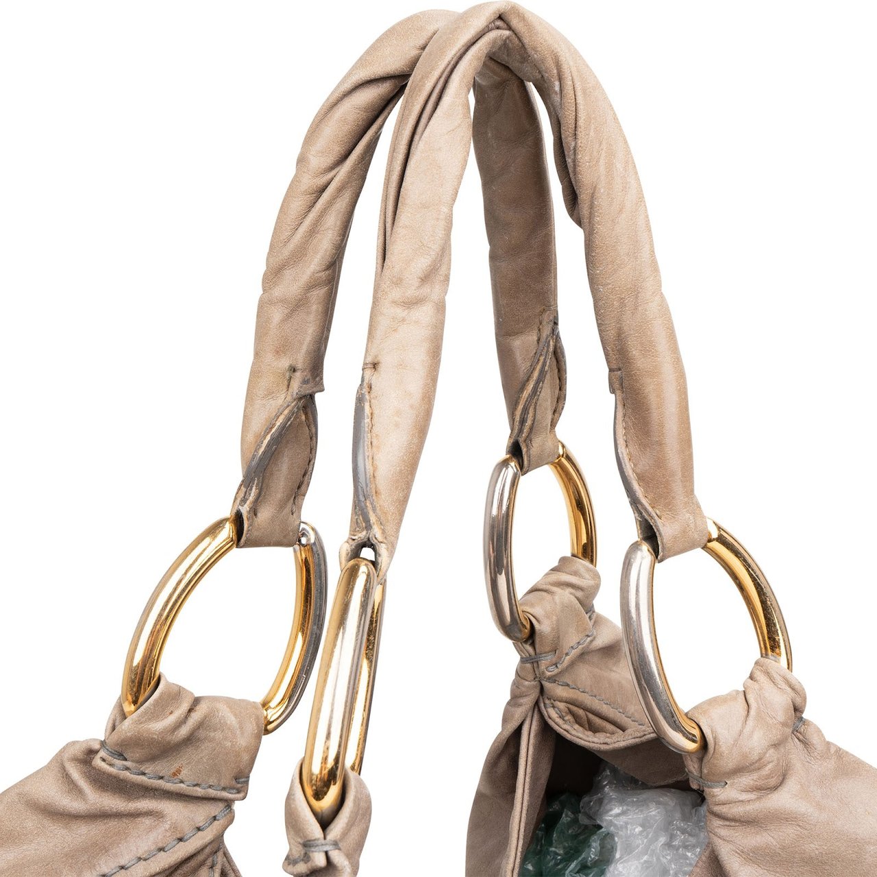 Miu Miu Leather Mombasa Hobo Shoulder Bag Donkergrijs