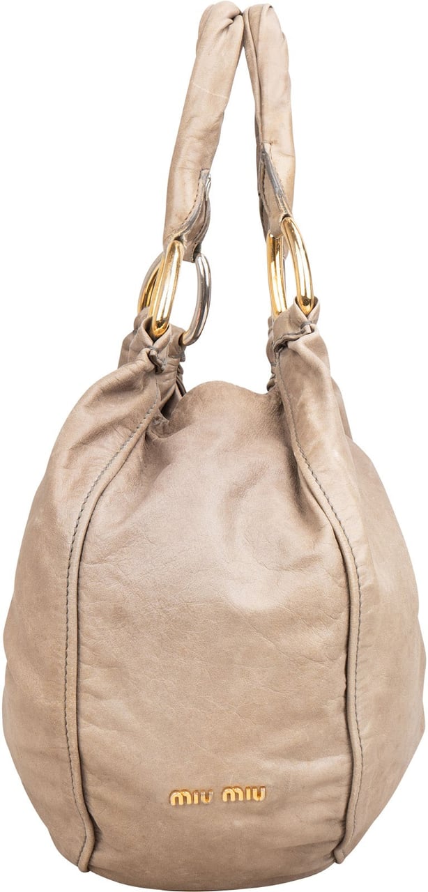 Miu Miu Leather Mombasa Hobo Shoulder Bag Donkergrijs