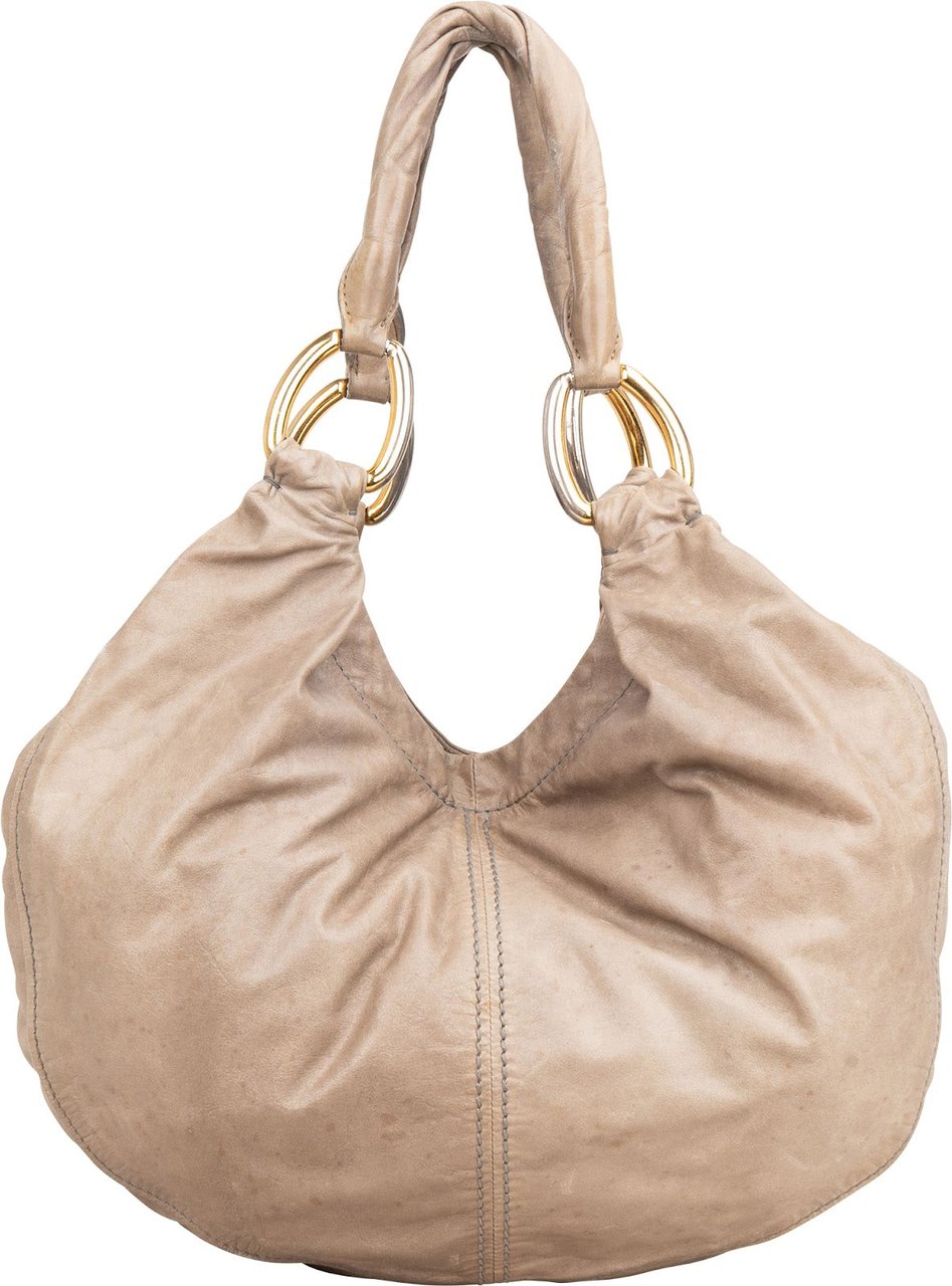 Miu Miu Leather Mombasa Hobo Shoulder Bag Donkergrijs