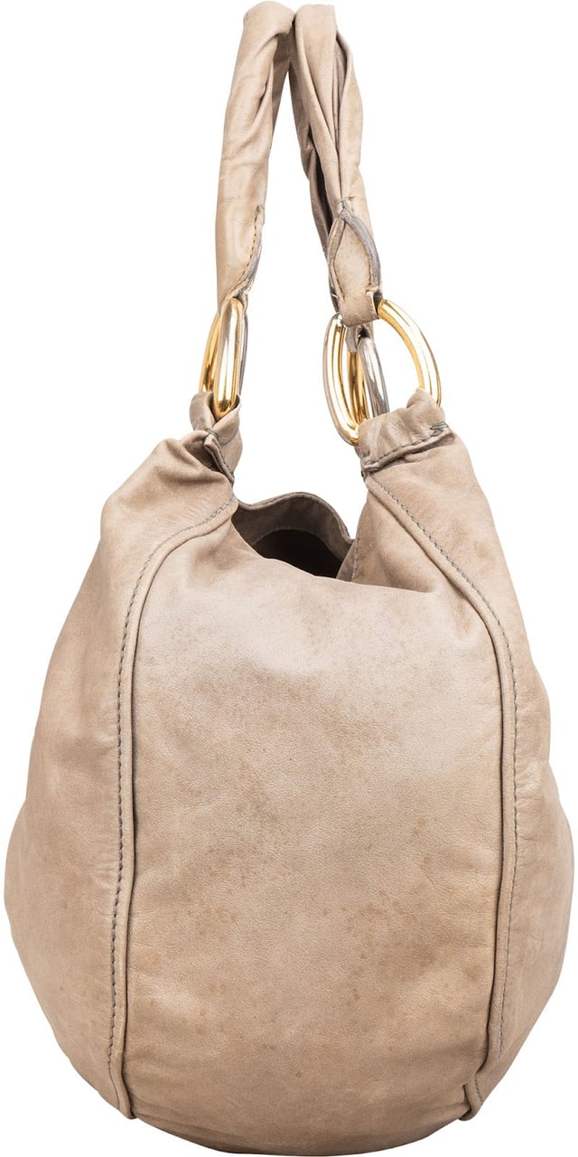 Miu Miu Leather Mombasa Hobo Shoulder Bag Donkergrijs