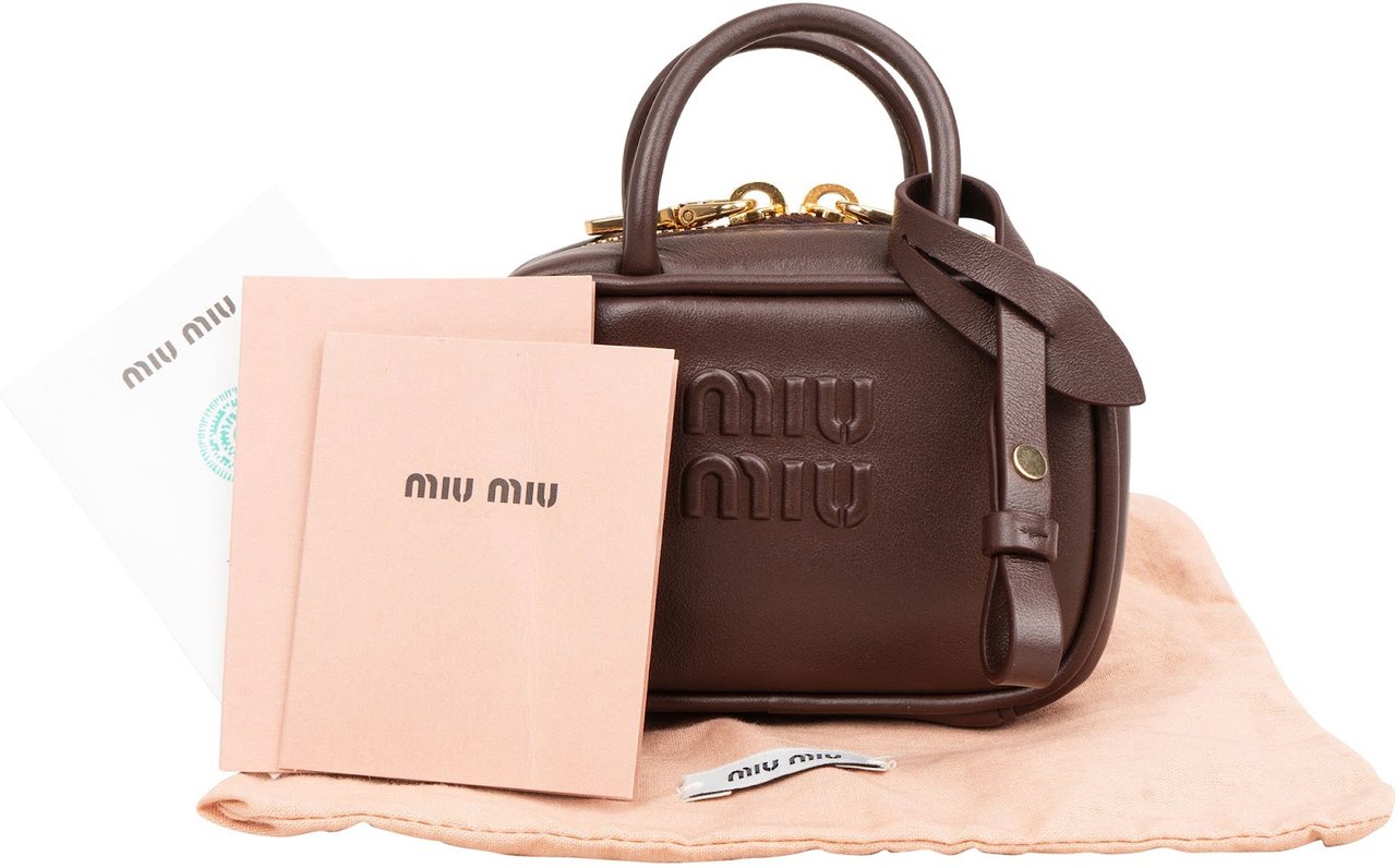 Miu Miu Brown Leather Top Handle Micro Handbag Bruin