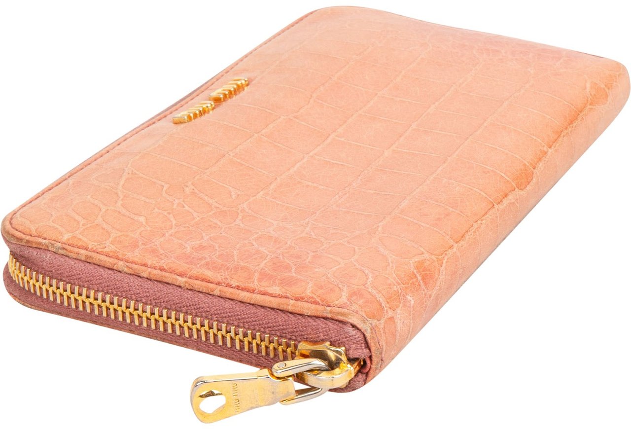 Miu Miu Croc-Embossed Leather Zip Around Wallet Divers