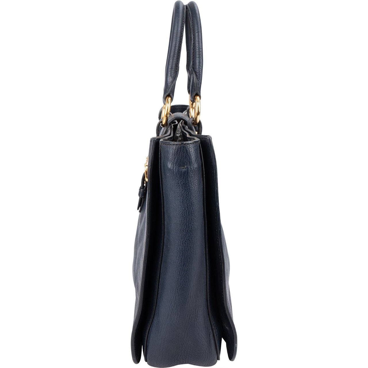 Miu Miu Blue Vitello Leather Tote Handbag Navy