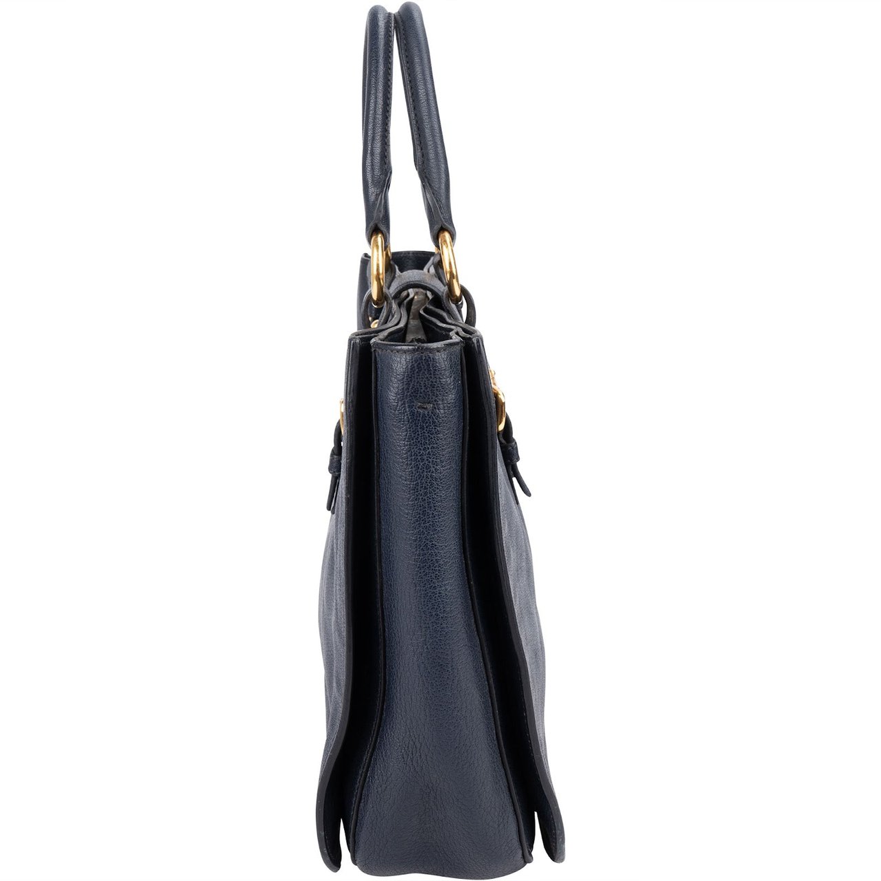 Miu Miu Blue Vitello Leather Tote Handbag Navy