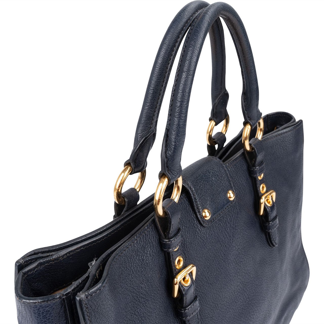 Miu Miu Blue Vitello Leather Tote Handbag Navy