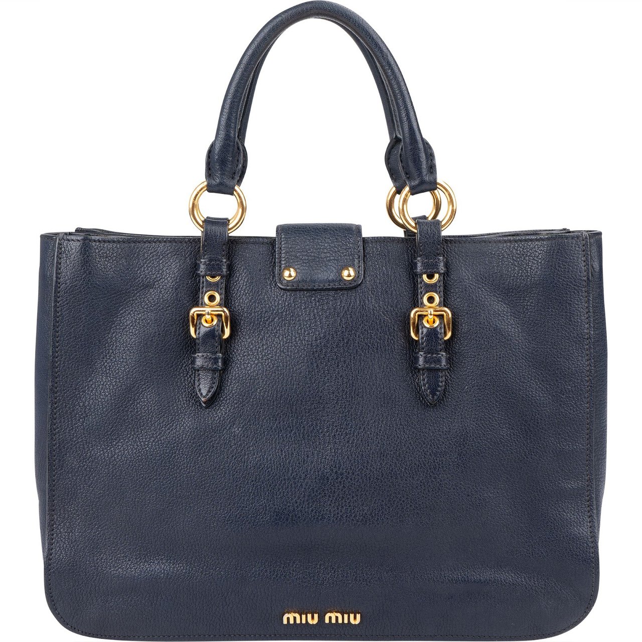 Miu Miu Blue Vitello Leather Tote Handbag Navy