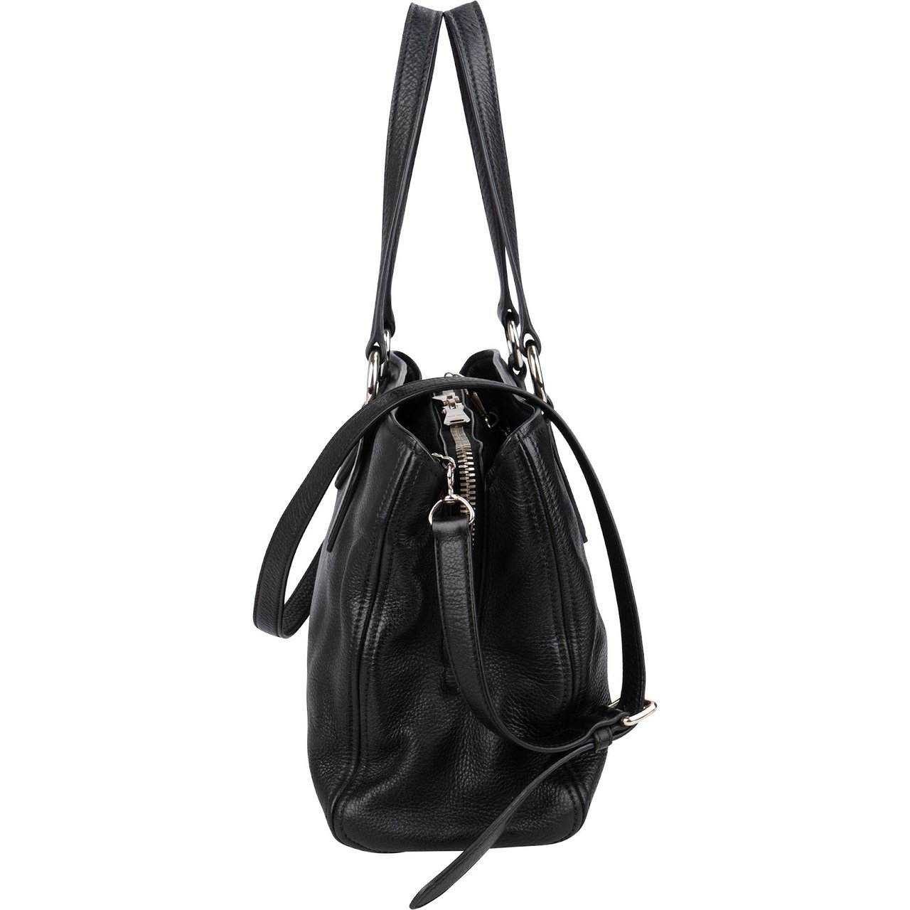 Miu Miu Grained Leather Vitello Daino Tote Shoulder Bag Zwart