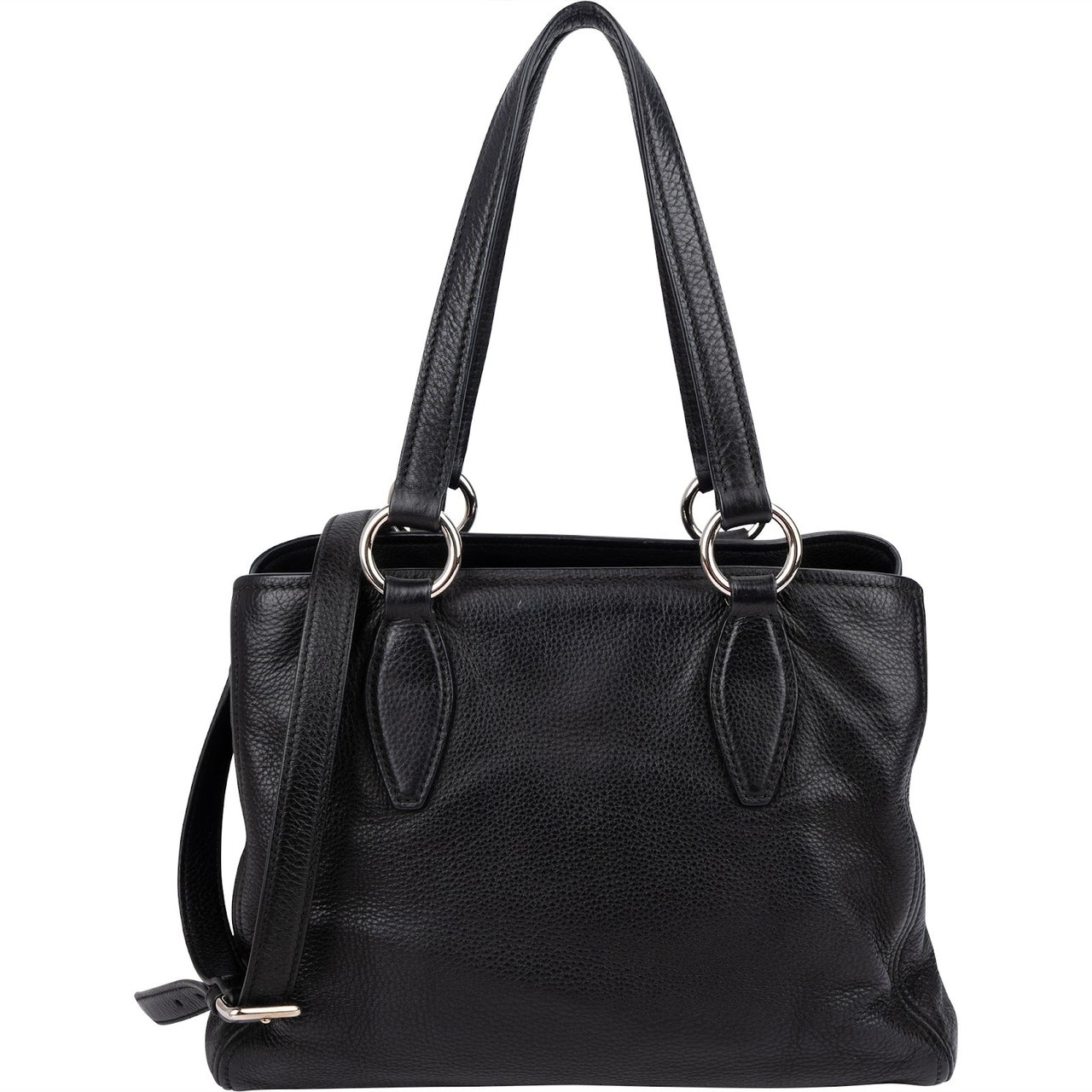 Miu Miu Grained Leather Vitello Daino Tote Shoulder Bag Zwart
