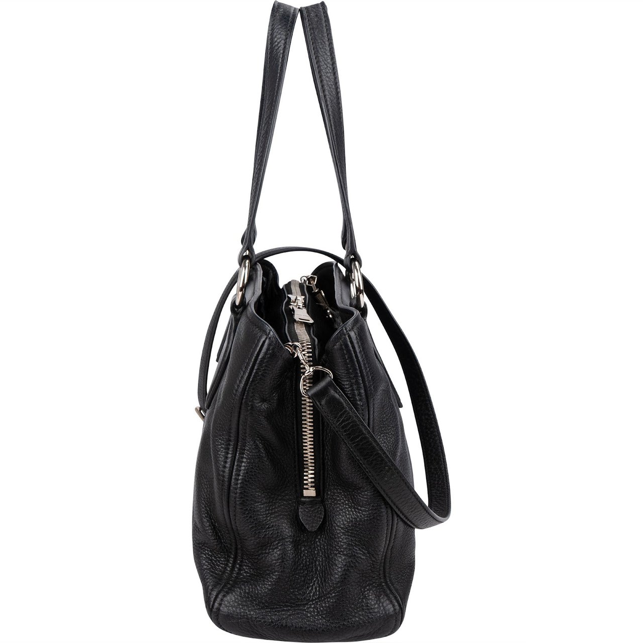 Miu Miu Grained Leather Vitello Daino Tote Shoulder Bag Zwart