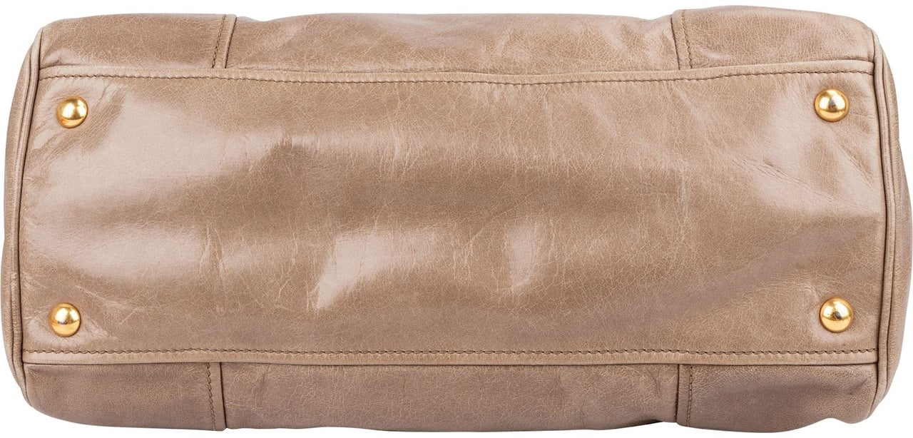 Miu Miu Vitello Lux Leather Bowler Handbag Donkergrijs