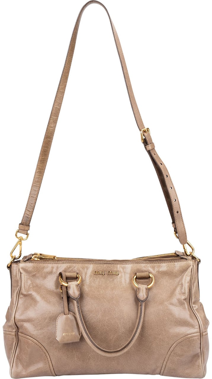 Miu Miu Vitello Lux Leather Bowler Handbag Donkergrijs