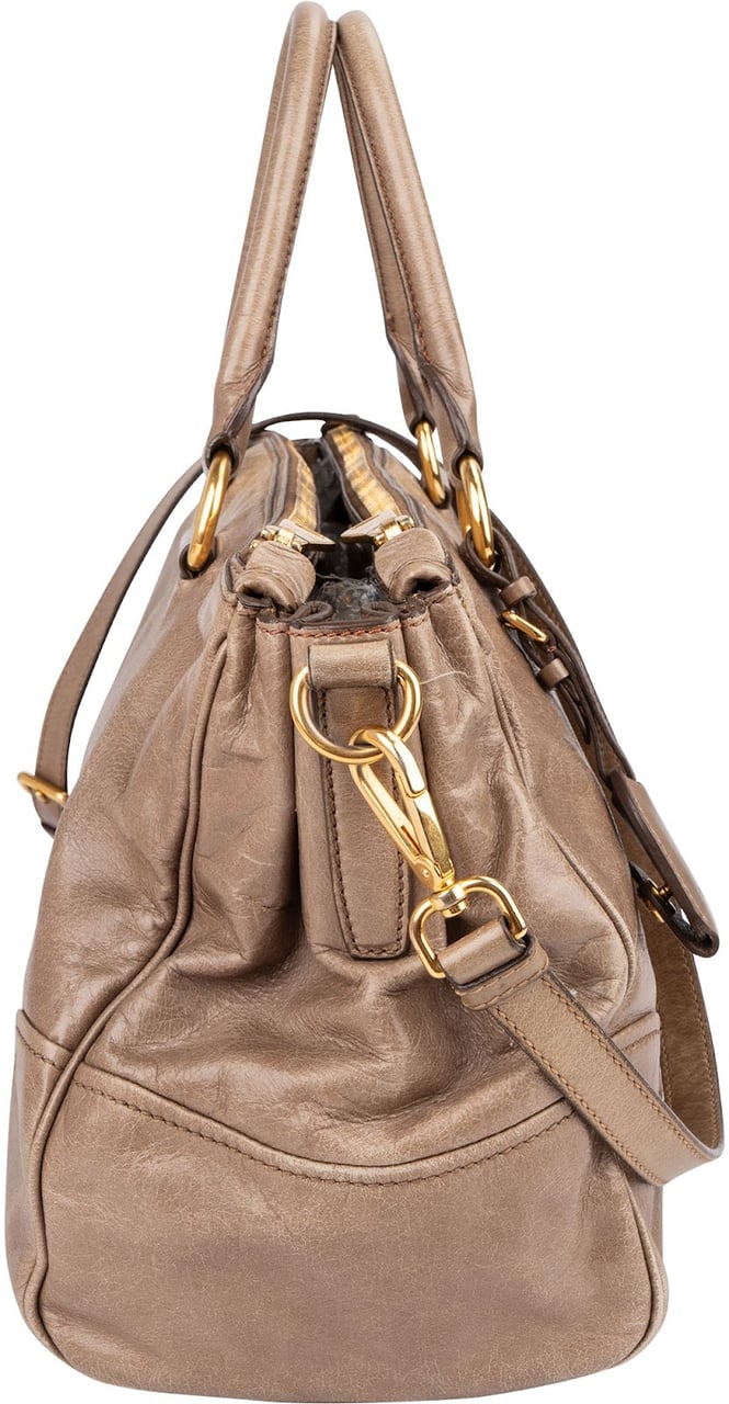 Miu Miu Vitello Lux Leather Bowler Handbag Donkergrijs