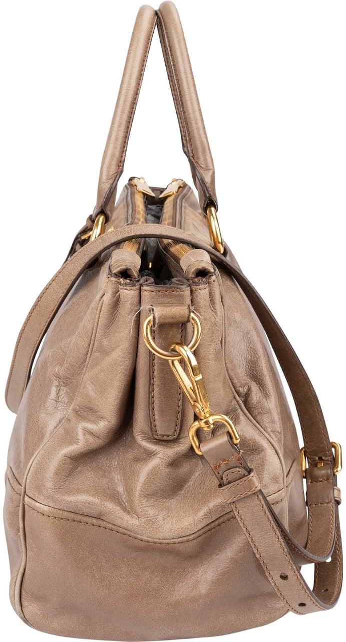 Miu Miu Vitello Lux Leather Bowler Handbag Donkergrijs