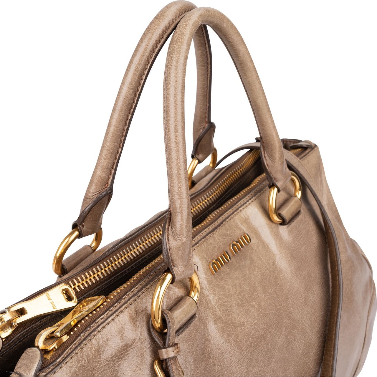 Miu Miu Vitello Lux Leather Bowler Handbag Donkergrijs