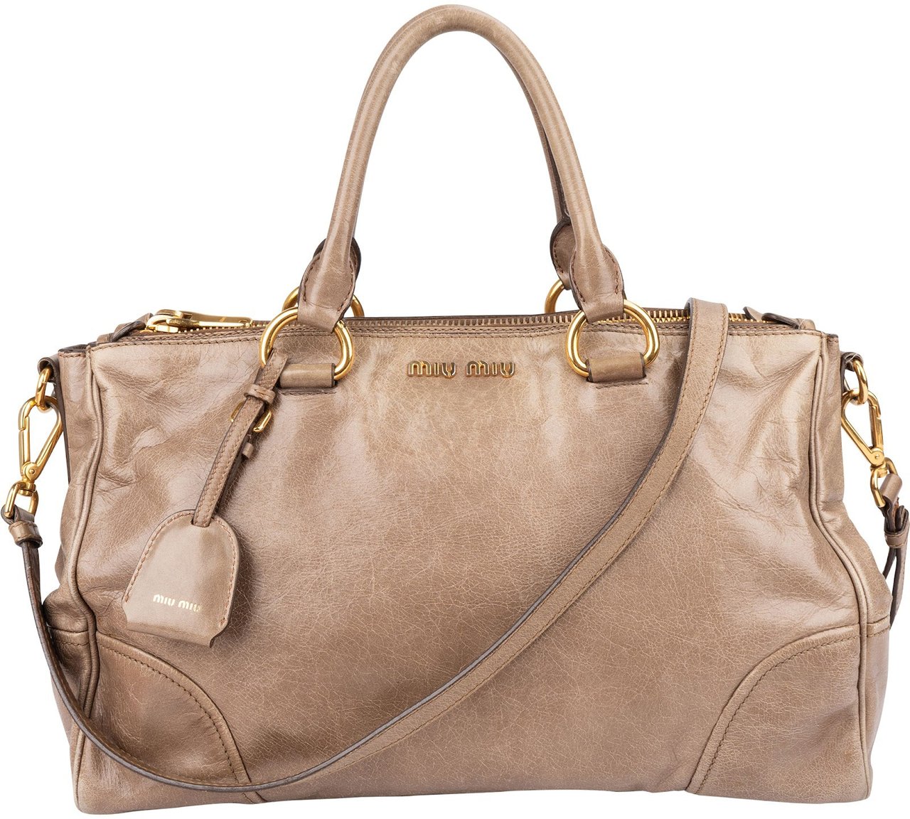 Miu Miu Vitello Lux Leather Bowler Handbag Donkergrijs