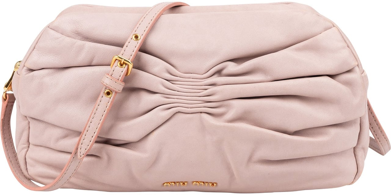 Miu Miu Pink Nappa Leather Gathered Crossbody Bag Roze