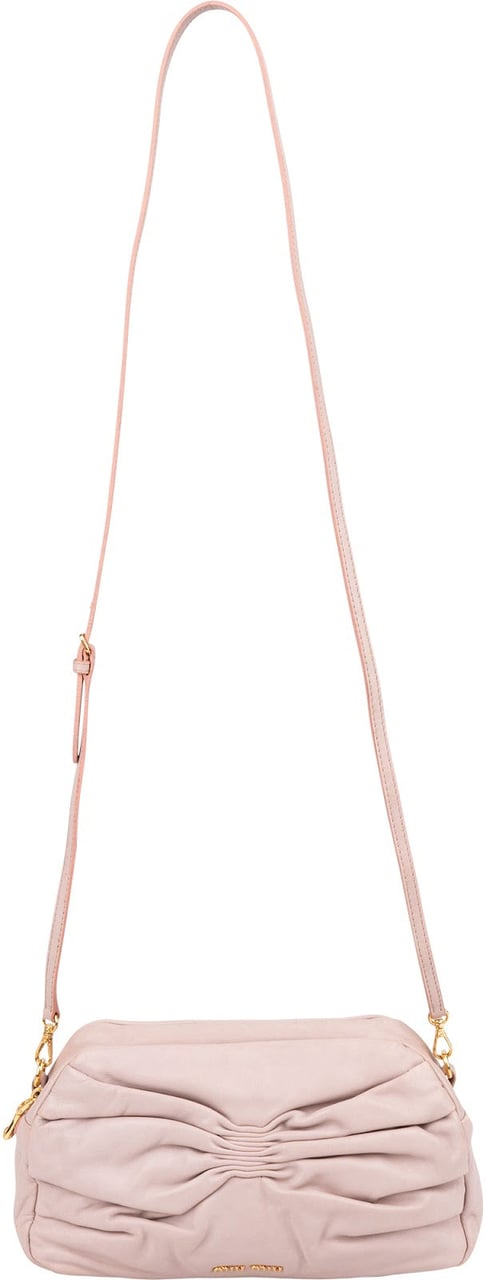 Miu Miu Pink Nappa Leather Gathered Crossbody Bag Roze
