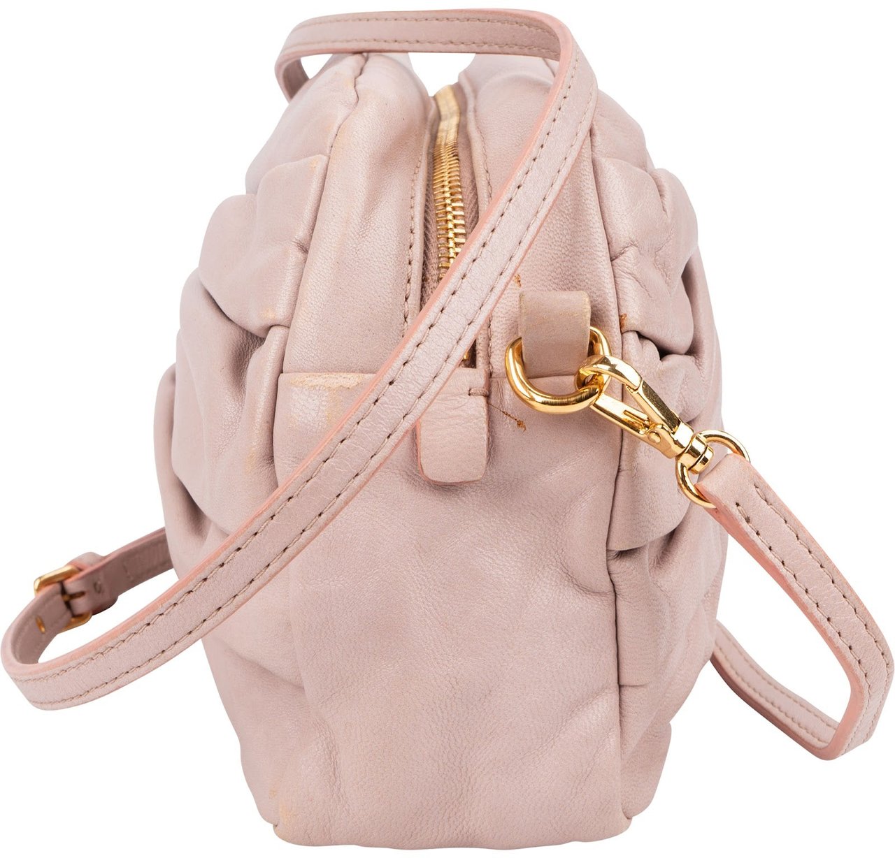 Miu Miu Pink Nappa Leather Gathered Crossbody Bag Roze