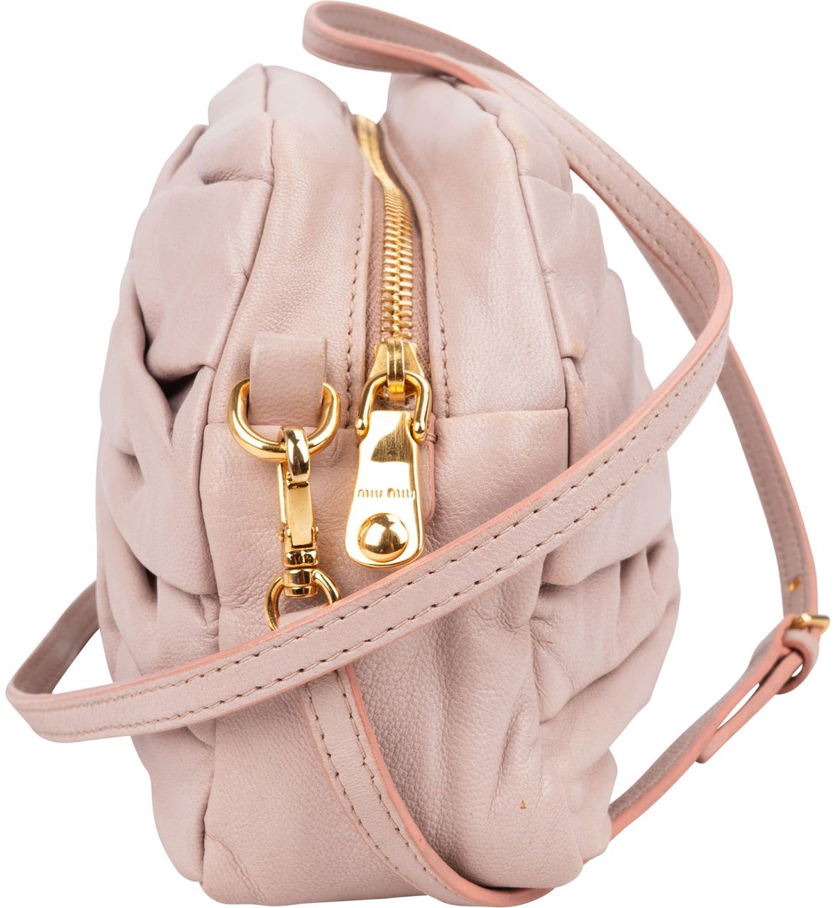 Miu Miu Pink Nappa Leather Gathered Crossbody Bag Roze