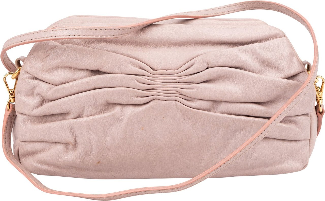 Miu Miu Pink Nappa Leather Gathered Crossbody Bag Roze