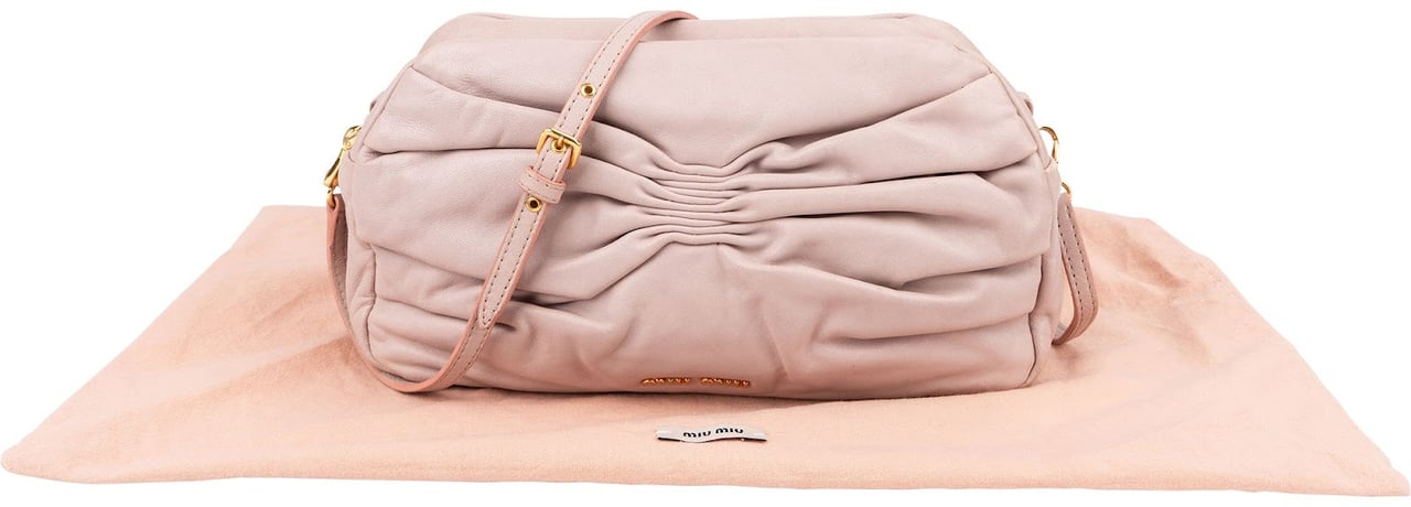Miu Miu Pink Nappa Leather Gathered Crossbody Bag Roze