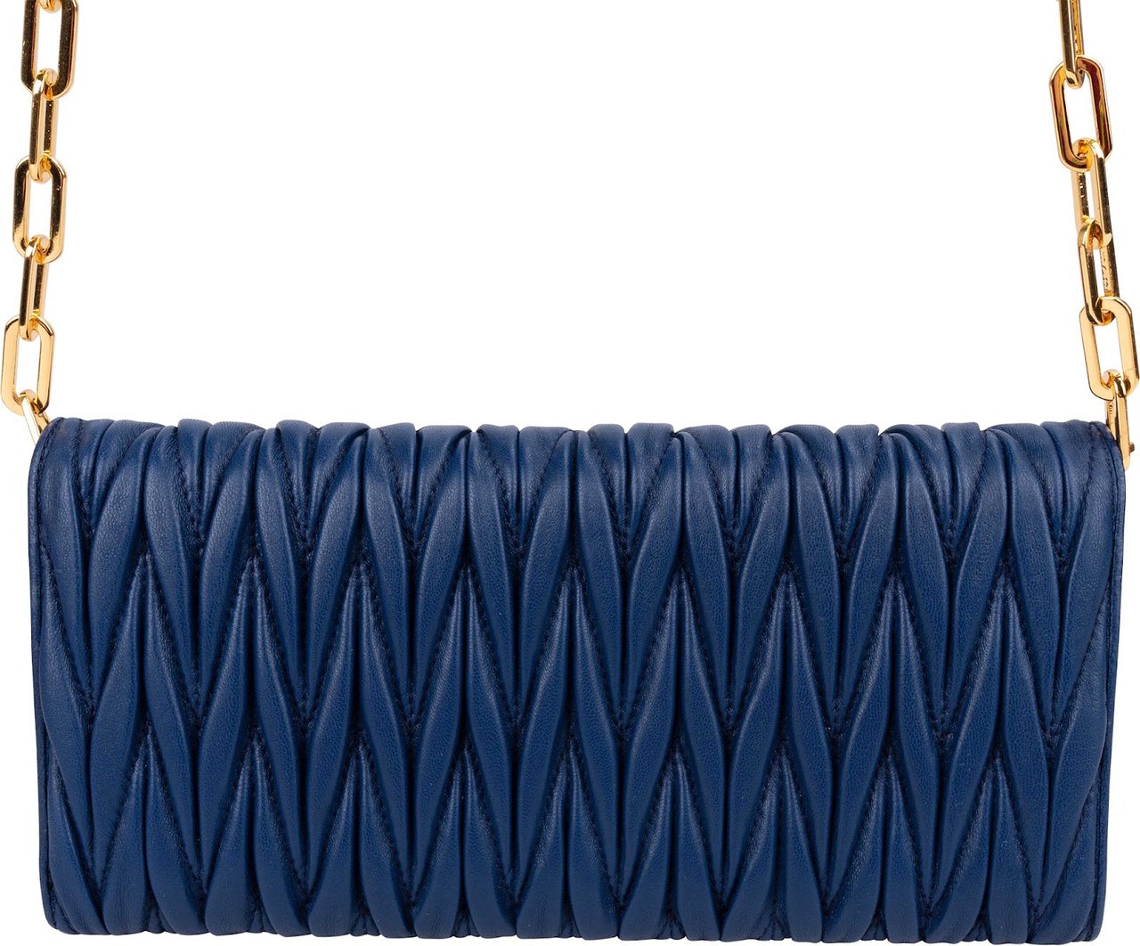 Miu Miu Matelassé Nappa Leather Wallet On Chain Crossbody Bag Blauw