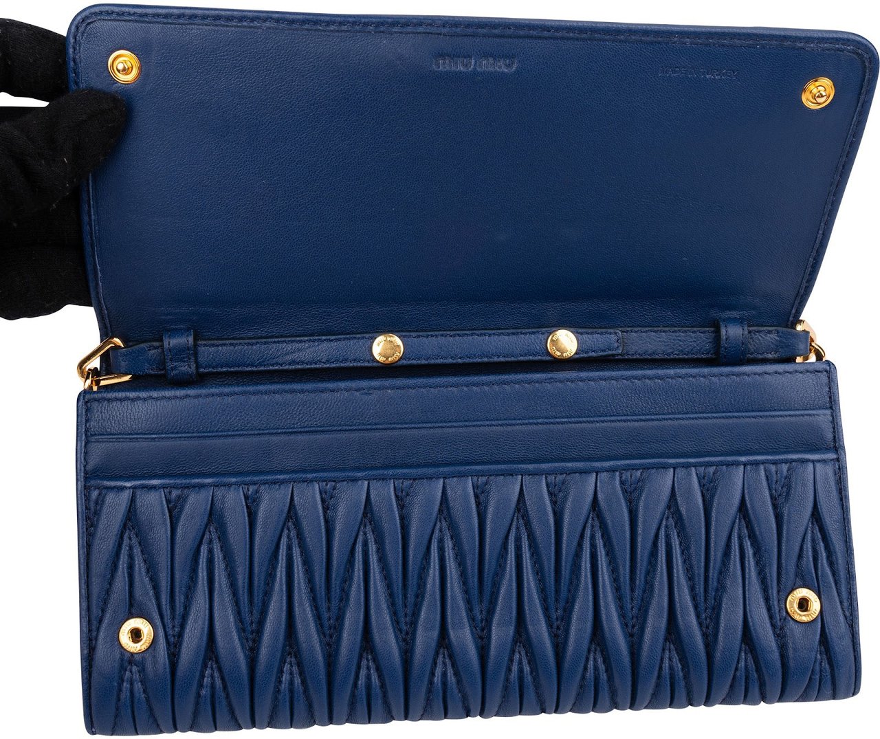 Miu Miu Matelassé Nappa Leather Wallet On Chain Crossbody Bag Blauw
