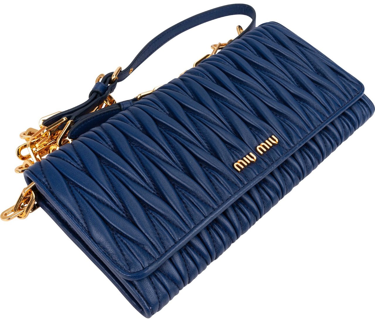 Miu Miu Matelassé Nappa Leather Wallet On Chain Crossbody Bag Blauw