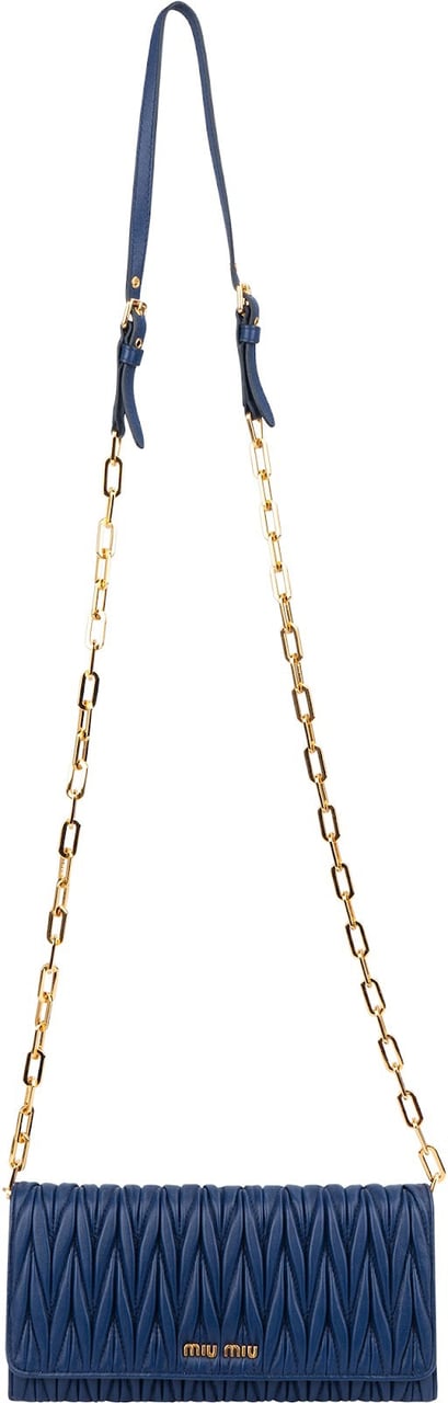 Miu Miu Matelassé Nappa Leather Wallet On Chain Crossbody Bag Blauw
