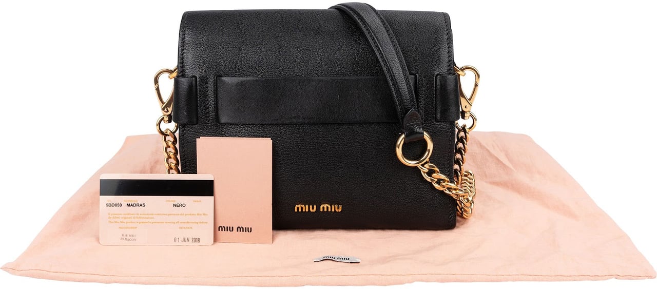Miu Miu Madras Leather Flap Crossbody Bag Zwart
