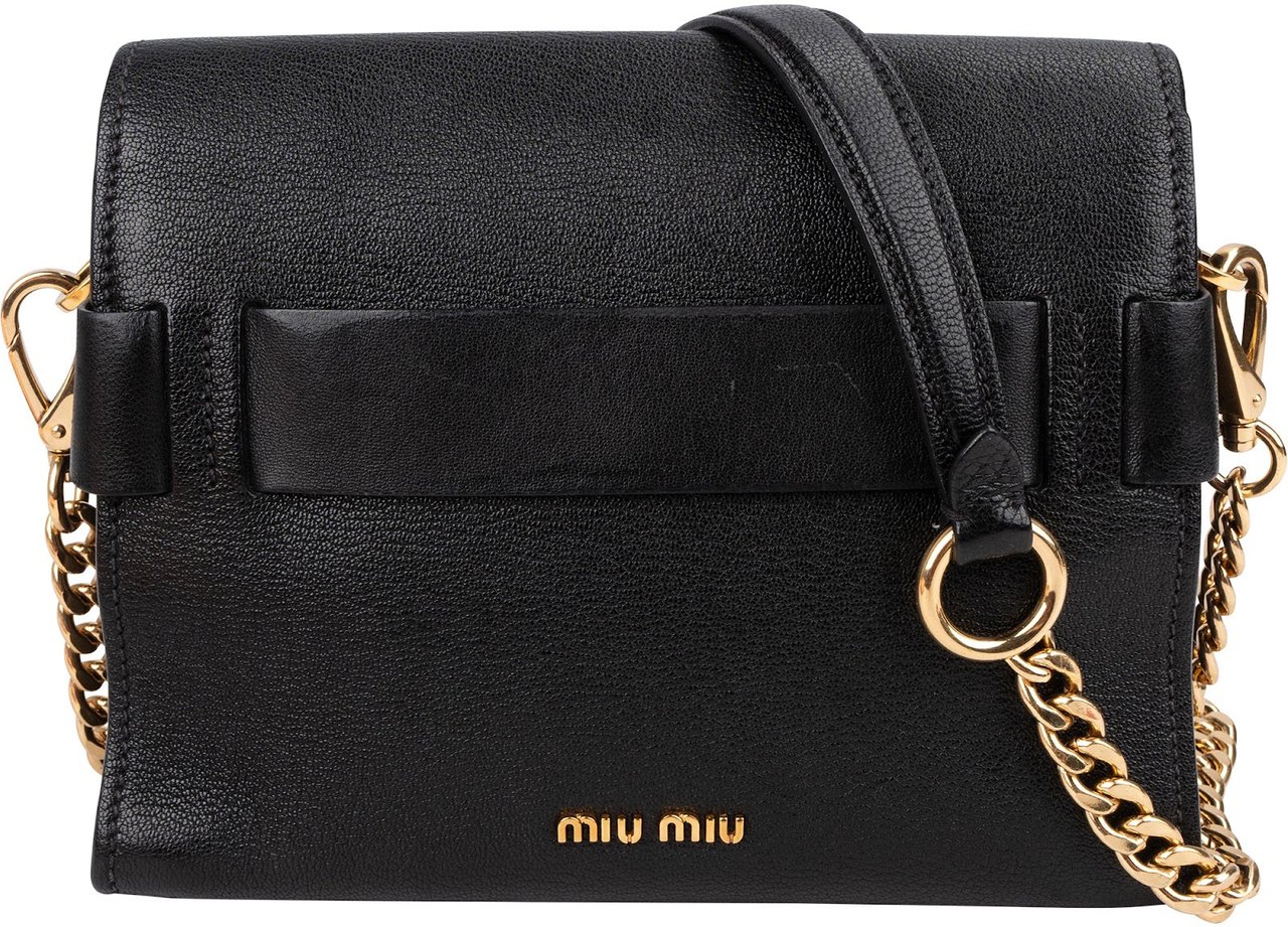 Miu Miu Madras Leather Flap Crossbody Bag Zwart