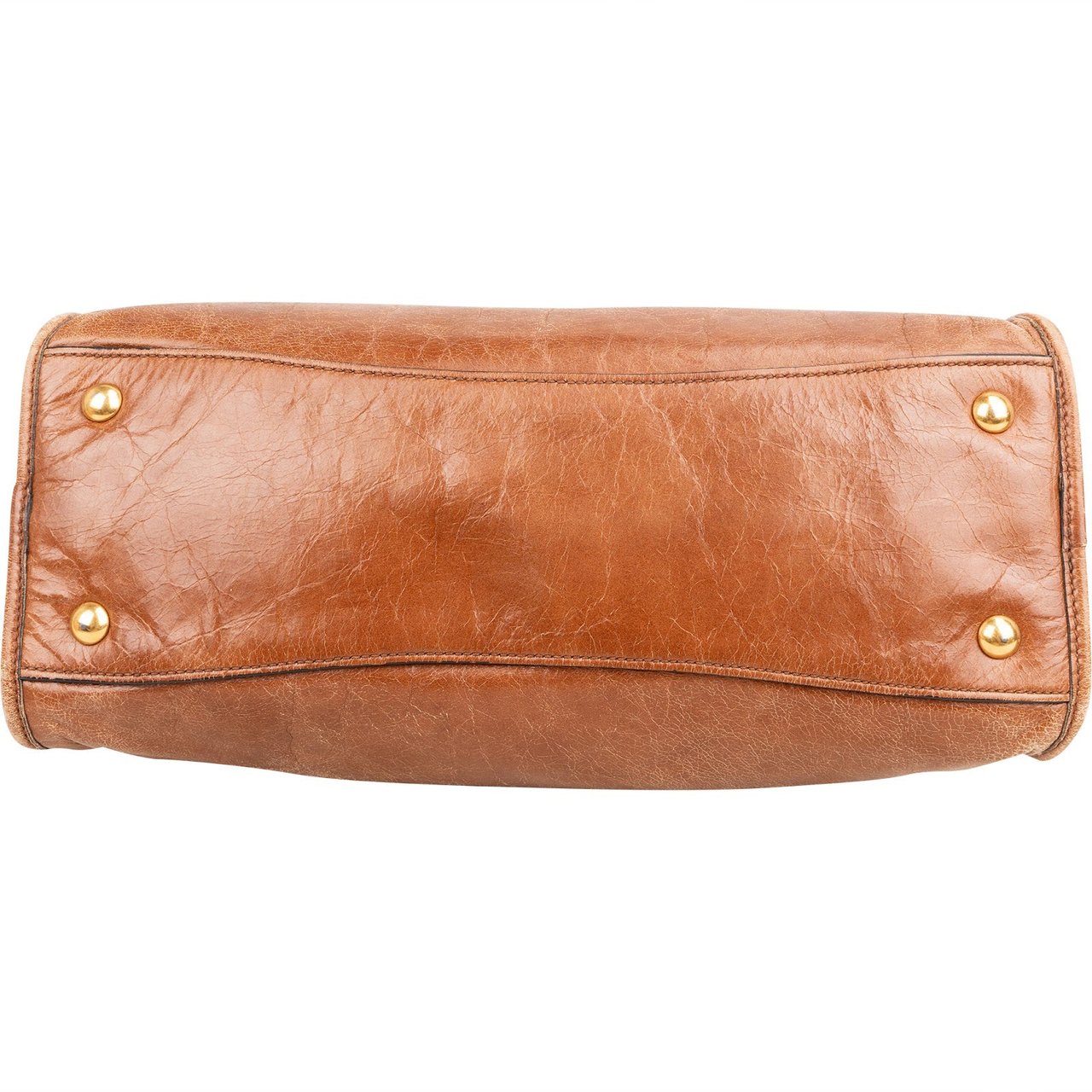 Miu Miu Vitello Lux Shine Leather Bauletto Handbag Bruin