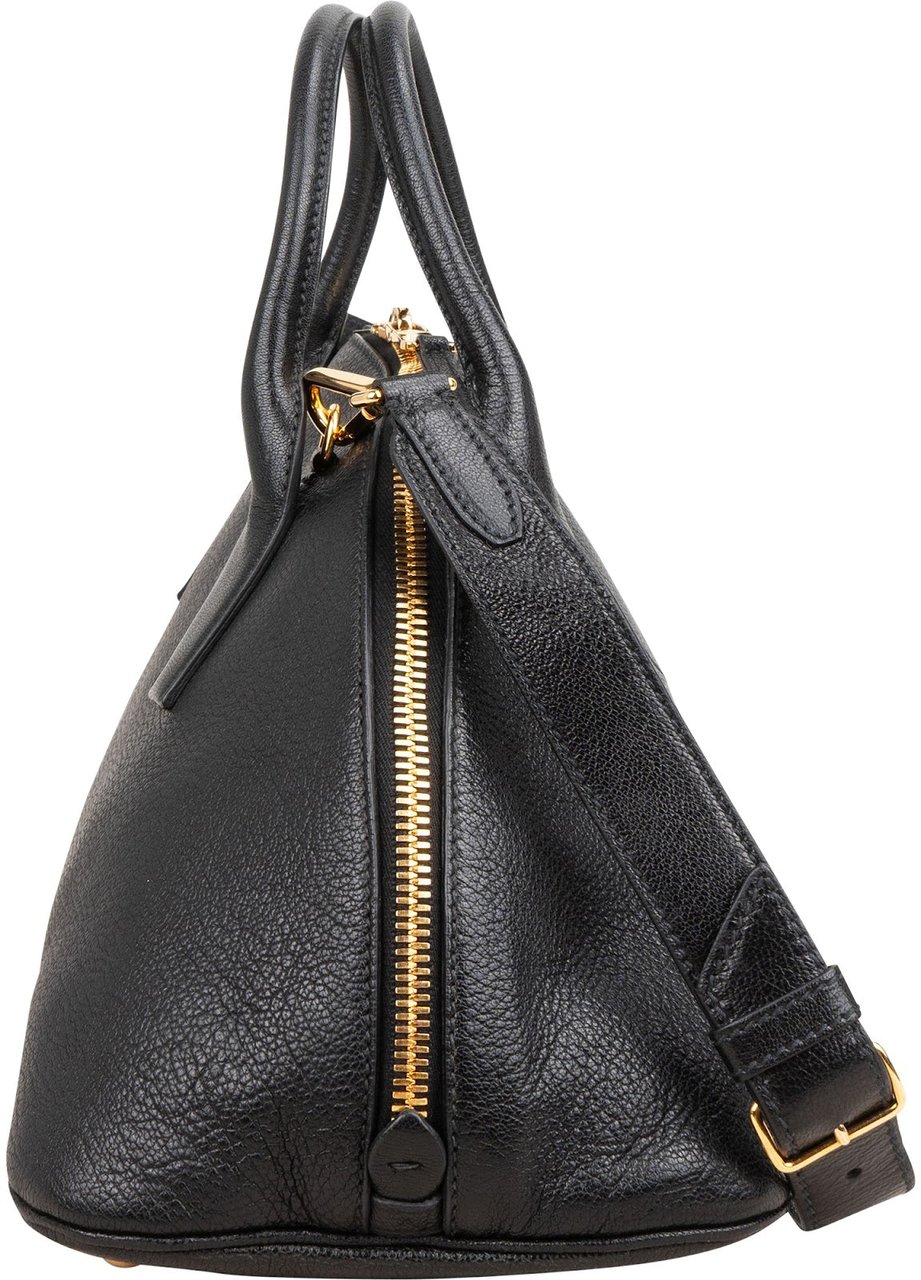 Miu Miu Black Madras Leather Dome Satchel Handbag Zwart
