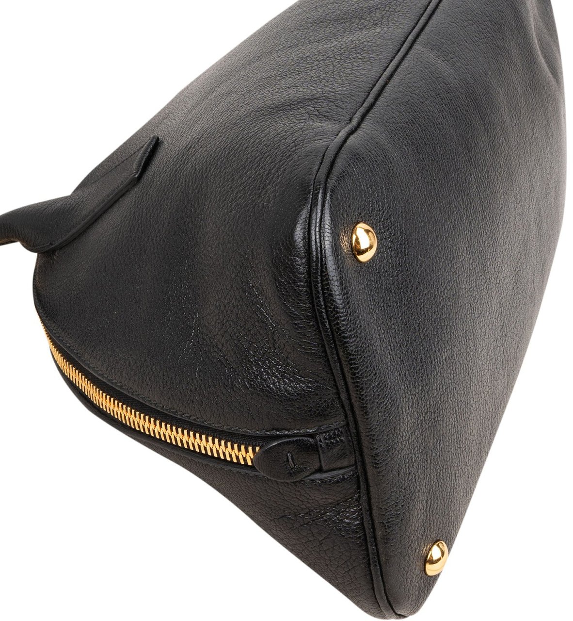 Miu Miu Black Madras Leather Dome Satchel Handbag Zwart
