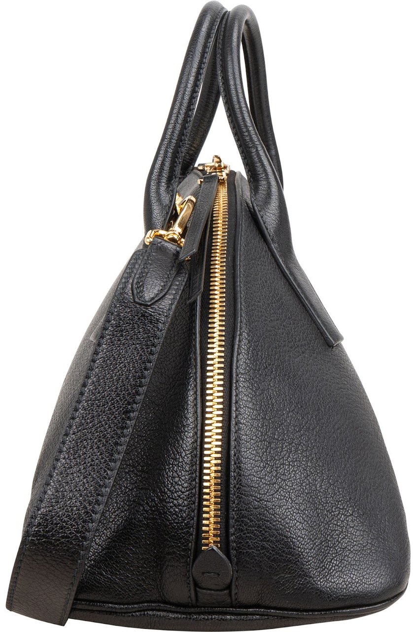 Miu Miu Black Madras Leather Dome Satchel Handbag Zwart