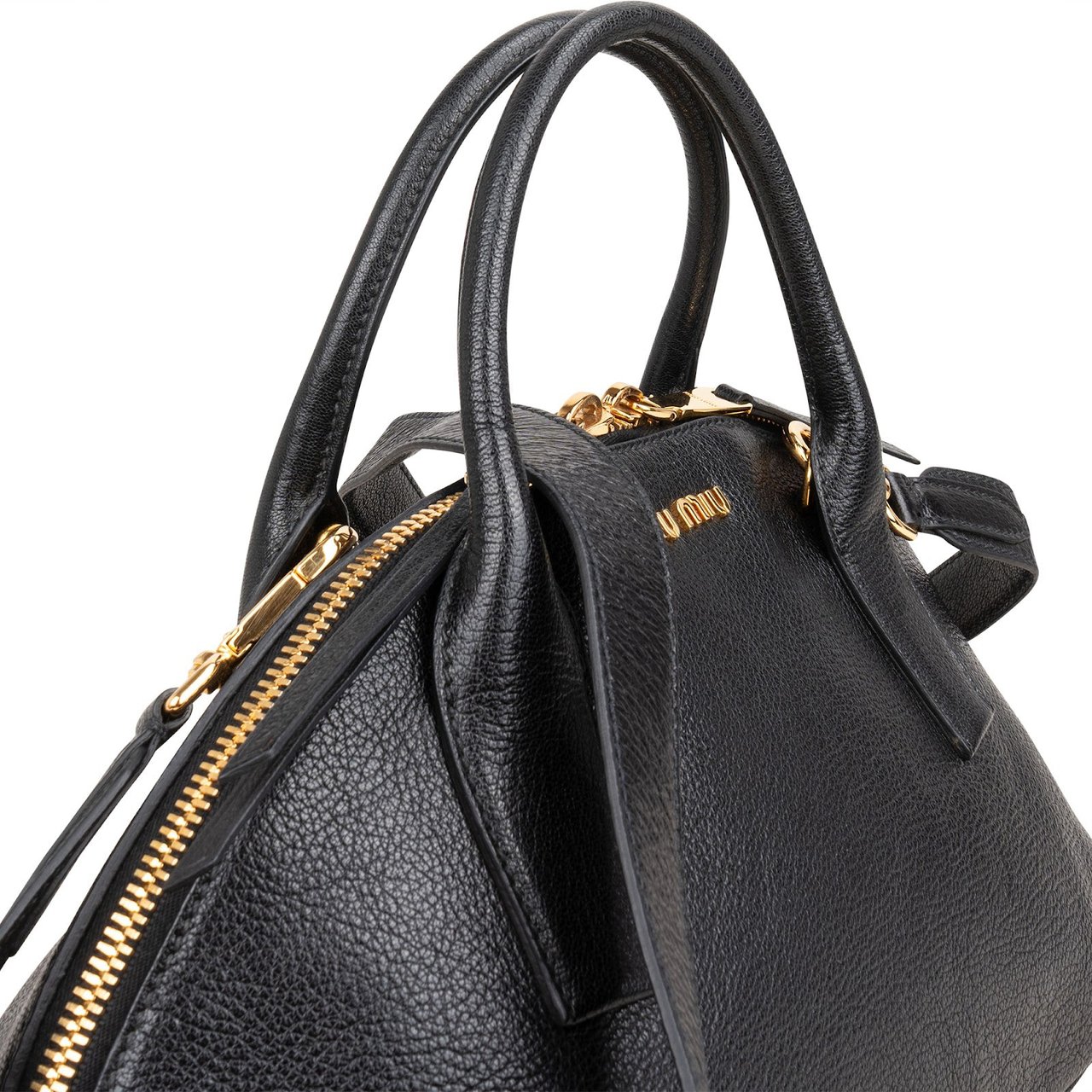 Miu Miu Black Madras Leather Dome Satchel Handbag Zwart
