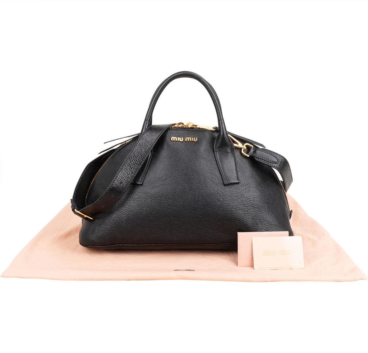 Miu Miu Black Madras Leather Dome Satchel Handbag Zwart