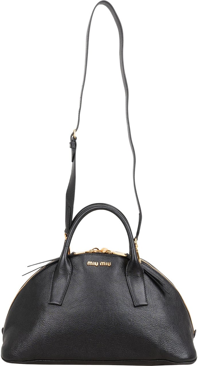 Miu Miu Black Madras Leather Dome Satchel Handbag Zwart