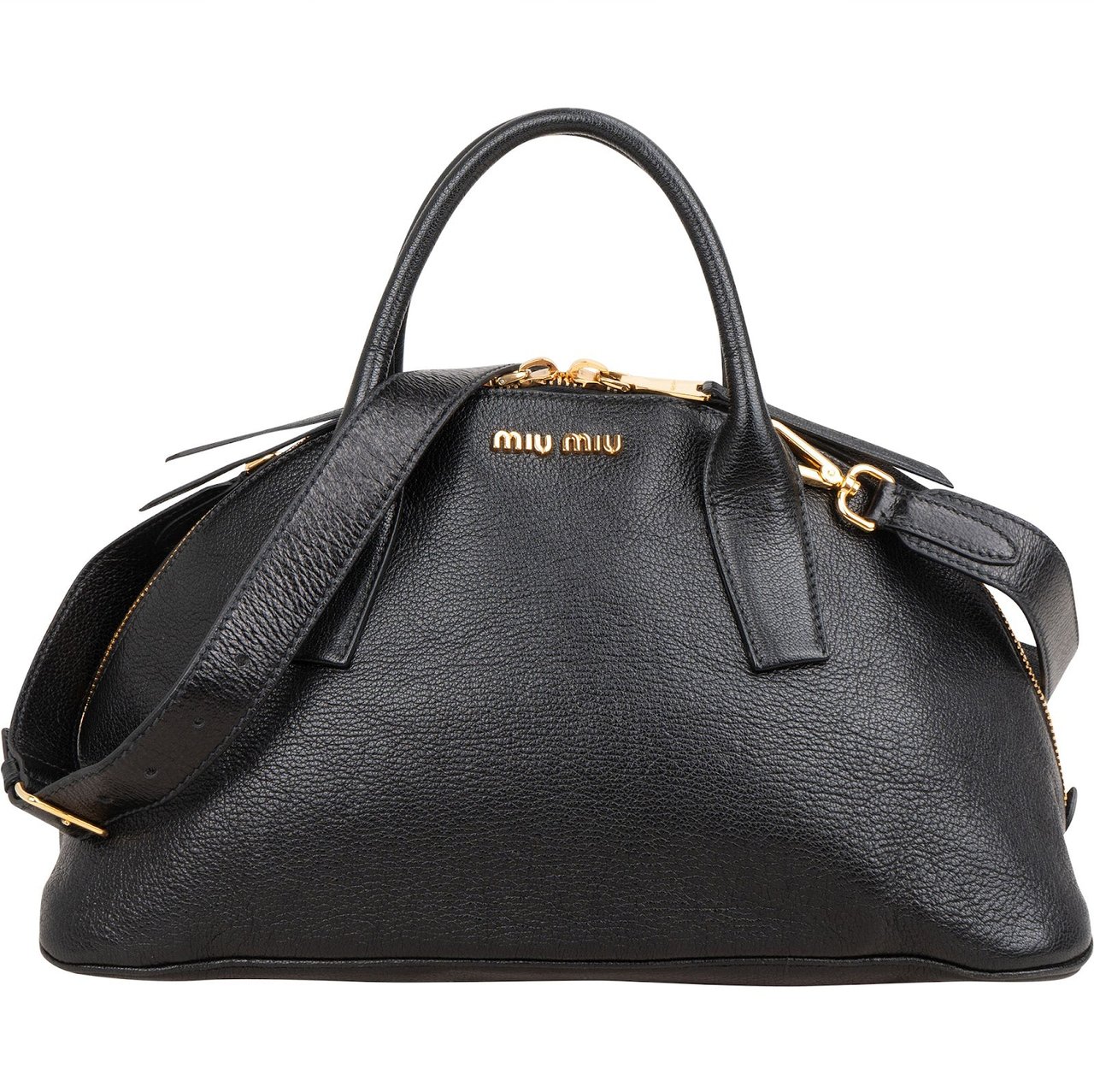 Miu Miu Black Madras Leather Dome Satchel Handbag Zwart