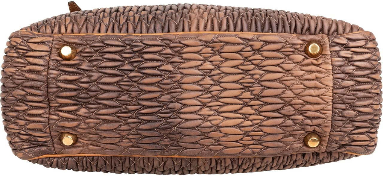 Miu Miu Matelassé Nappa Leather Bicolor Brown Tote Satchel Handbag Bruin