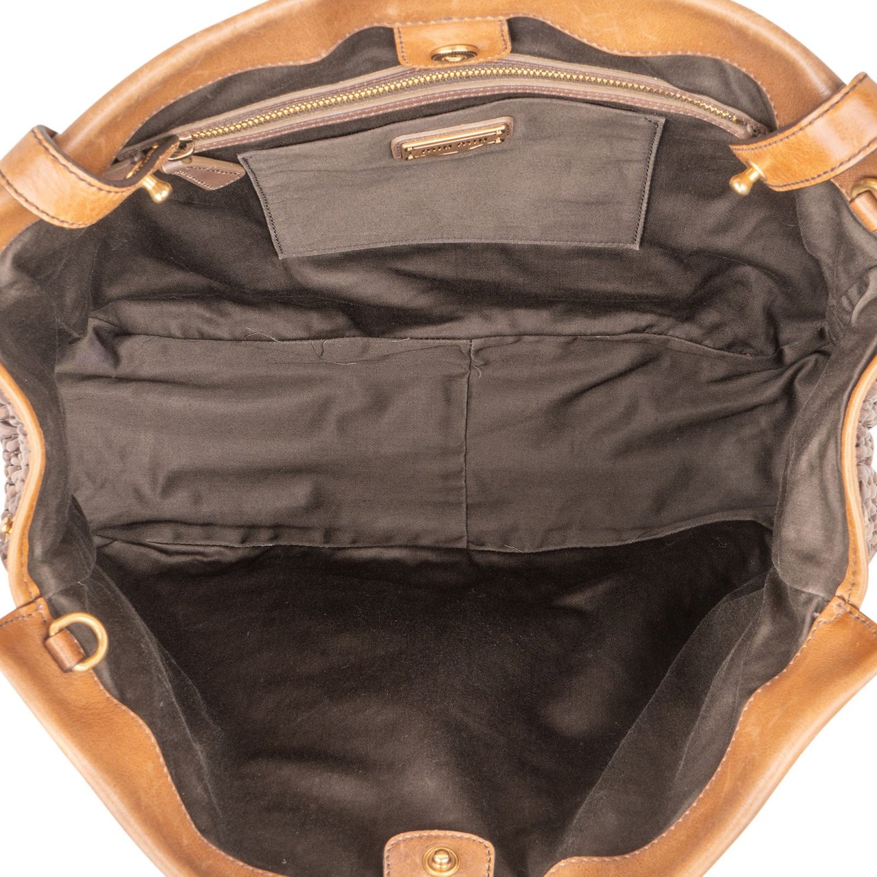 Miu Miu Matelassé Nappa Leather Bicolor Brown Tote Satchel Handbag Bruin