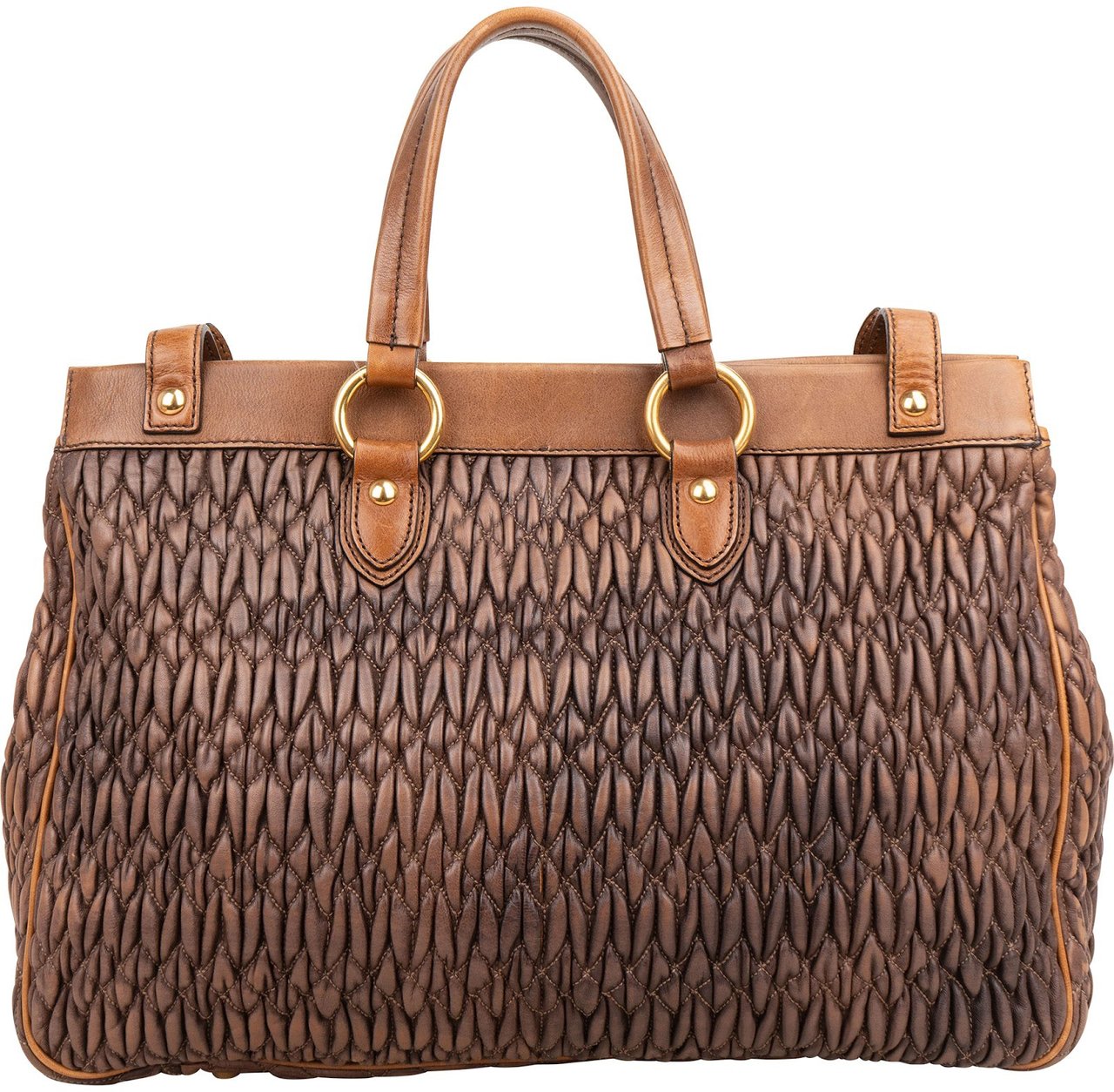 Miu Miu Matelassé Nappa Leather Bicolor Brown Tote Satchel Handbag Bruin
