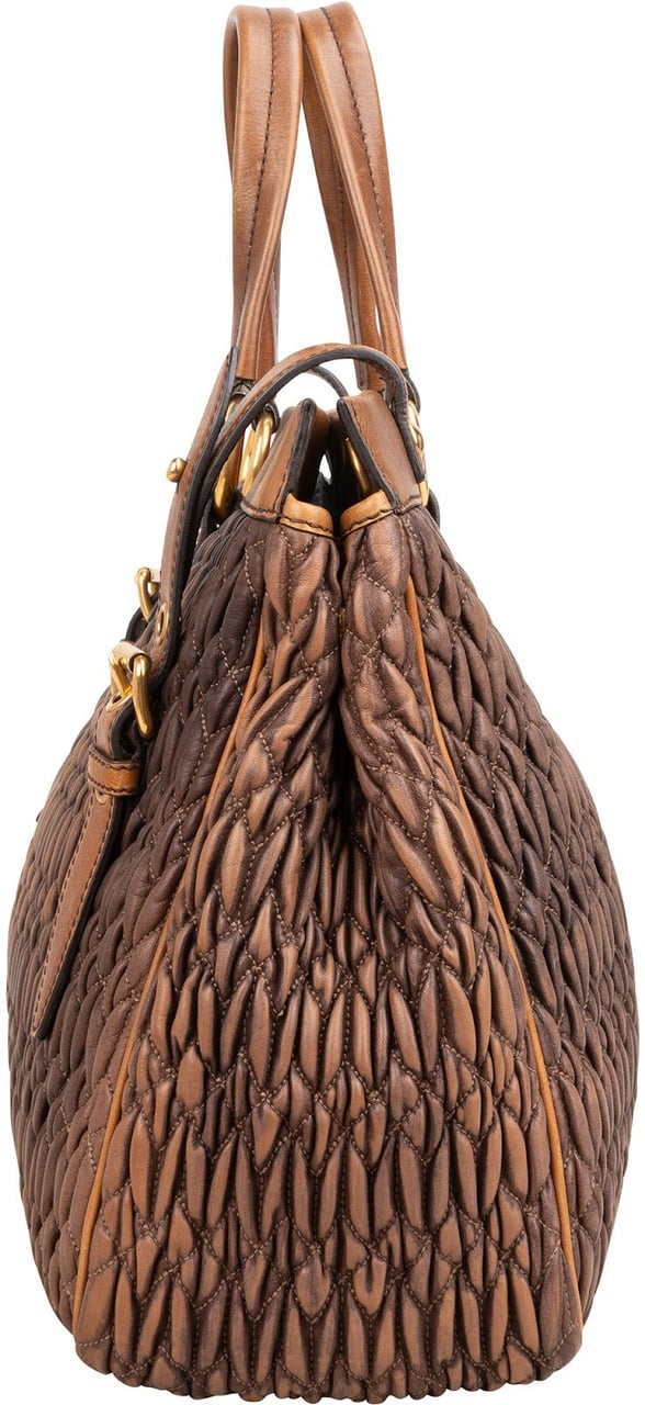 Miu Miu Matelassé Nappa Leather Bicolor Brown Tote Satchel Handbag Bruin
