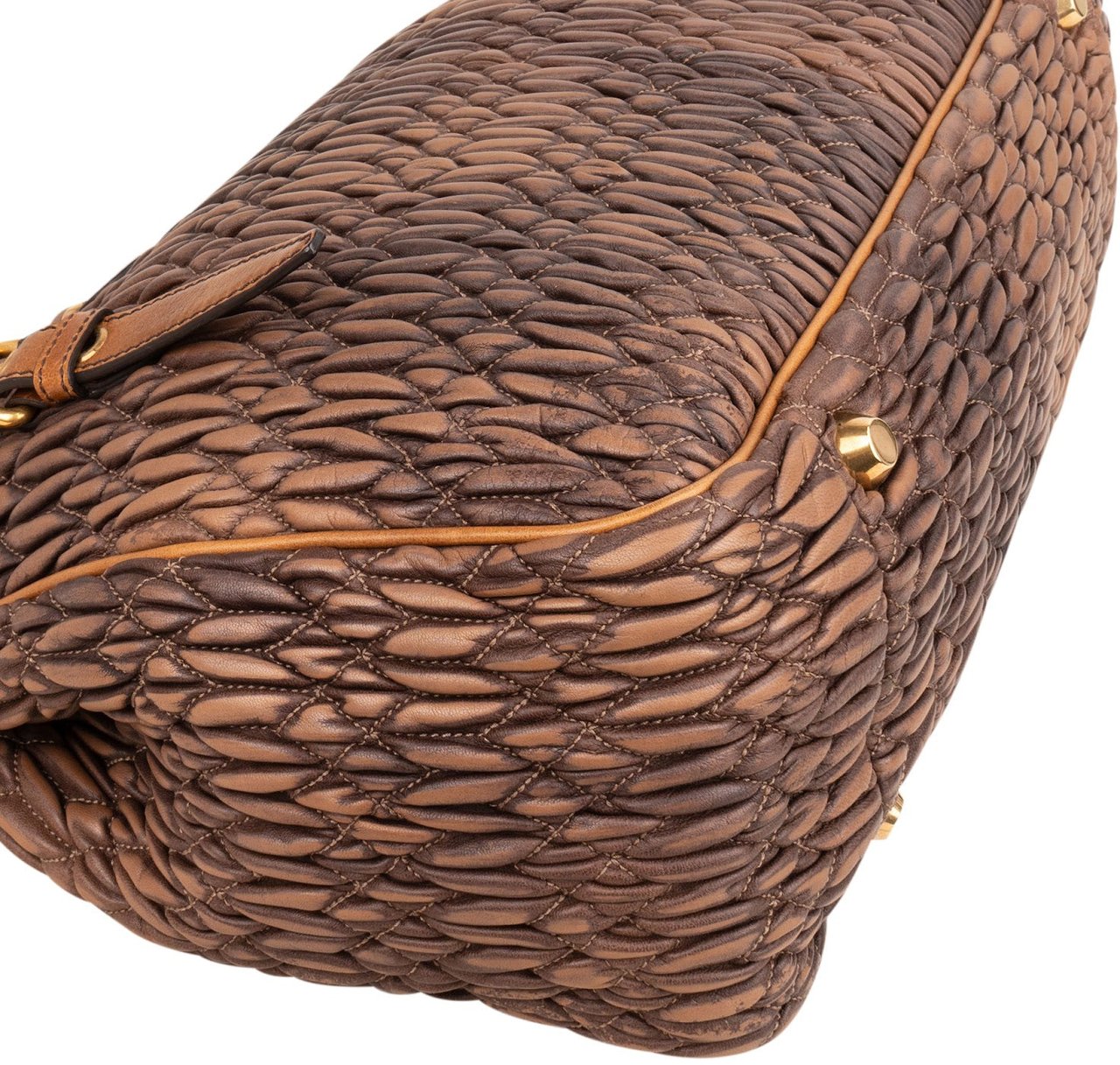 Miu Miu Matelassé Nappa Leather Bicolor Brown Tote Satchel Handbag Bruin