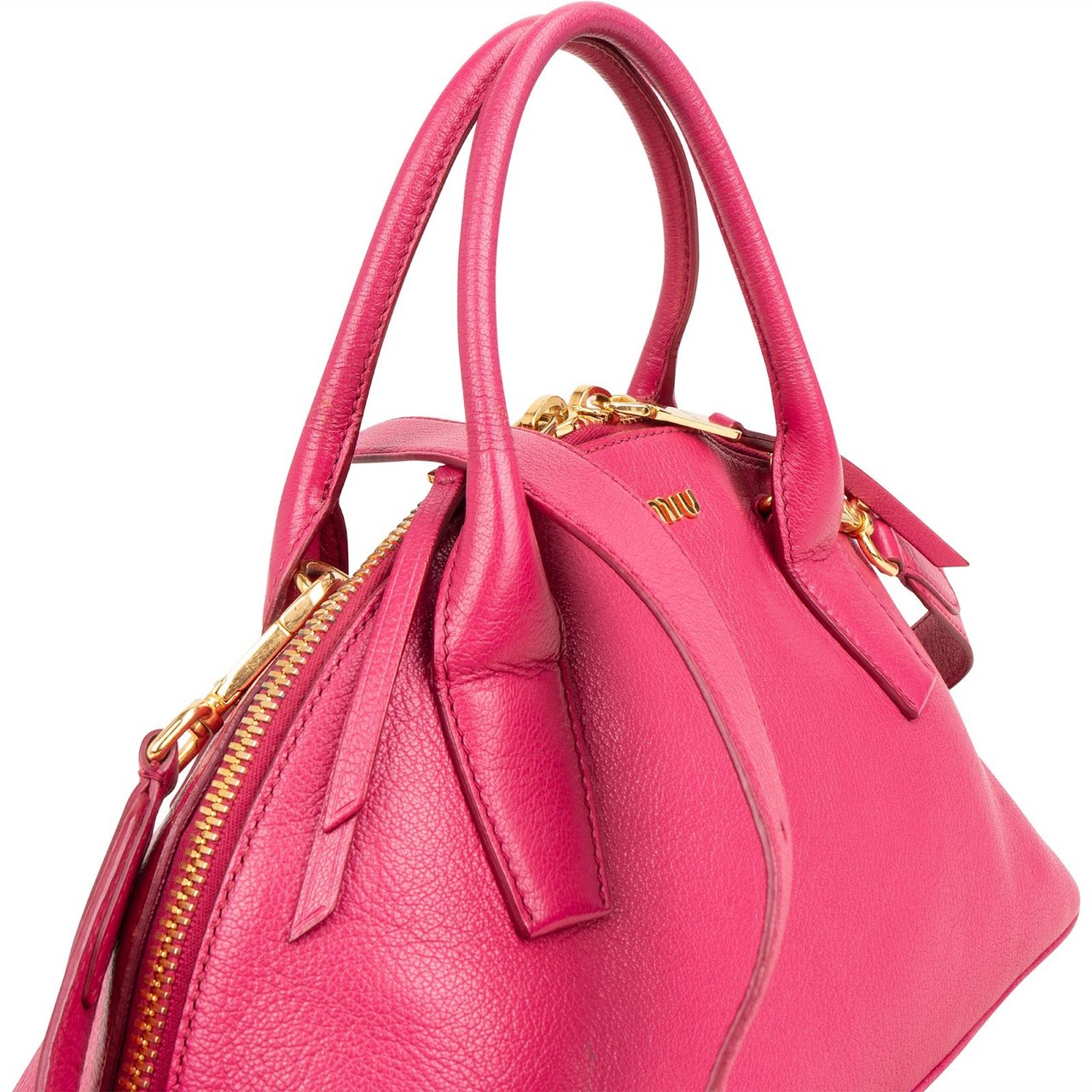 Miu Miu Pink Madras Leather Top Handle Bauletto Dome Handbag Roze